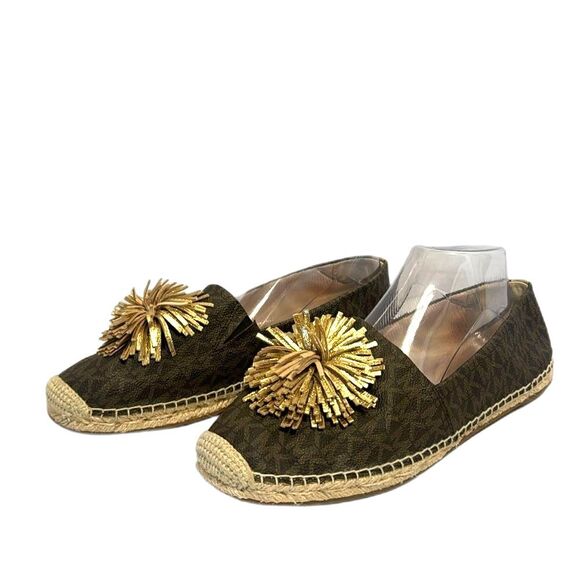 MICHAEL Michael Kors Lolita leather PomPom espadrille flats size 10 M - Picture 1 of 12